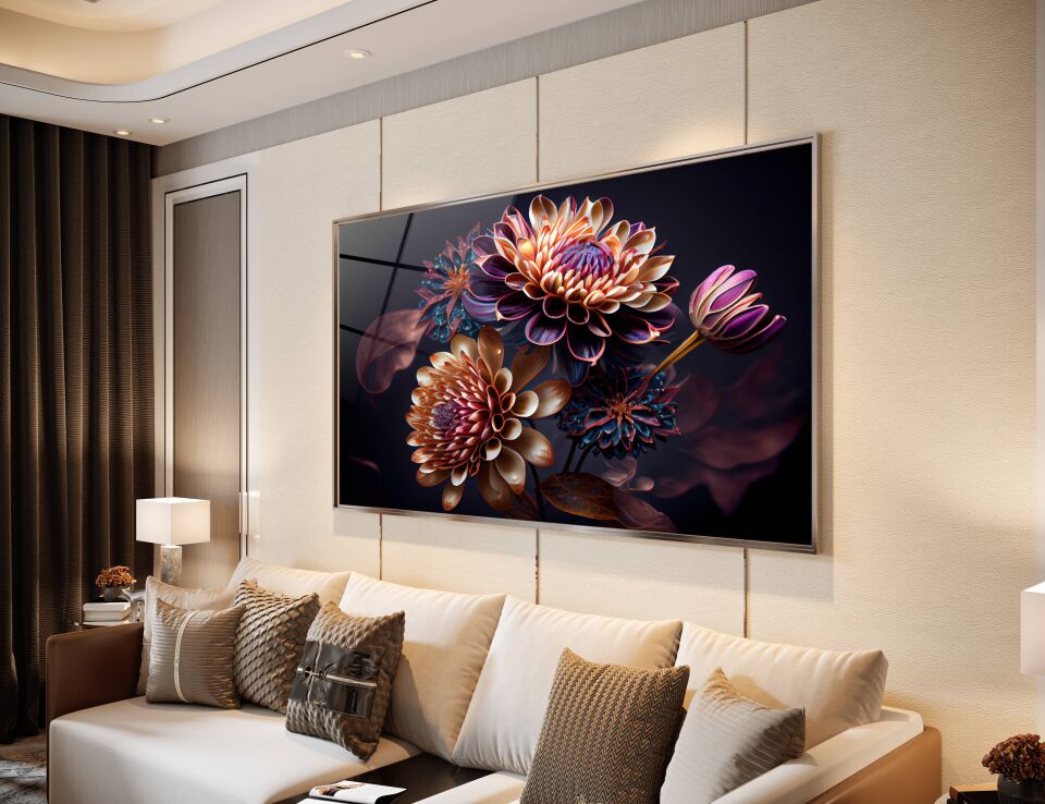 3D Çiçek Desenli Modern Cam Tablo – Zarafetin Sanatla Buluştuğu An | CF0283