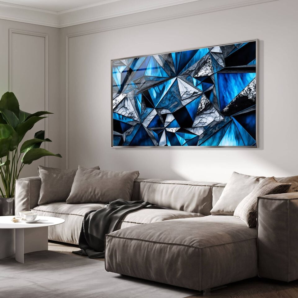Geometrik Mermer Desenli Cam Tablo – Modern ve Şık Duvar Dekoru | CF0821