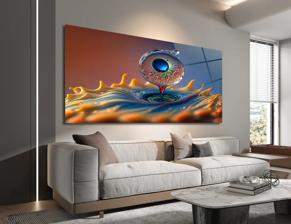 Renkli Sıçrama Damla Fotoğraf Cam Tablo | Modern Duvar Dekoru | CF0153