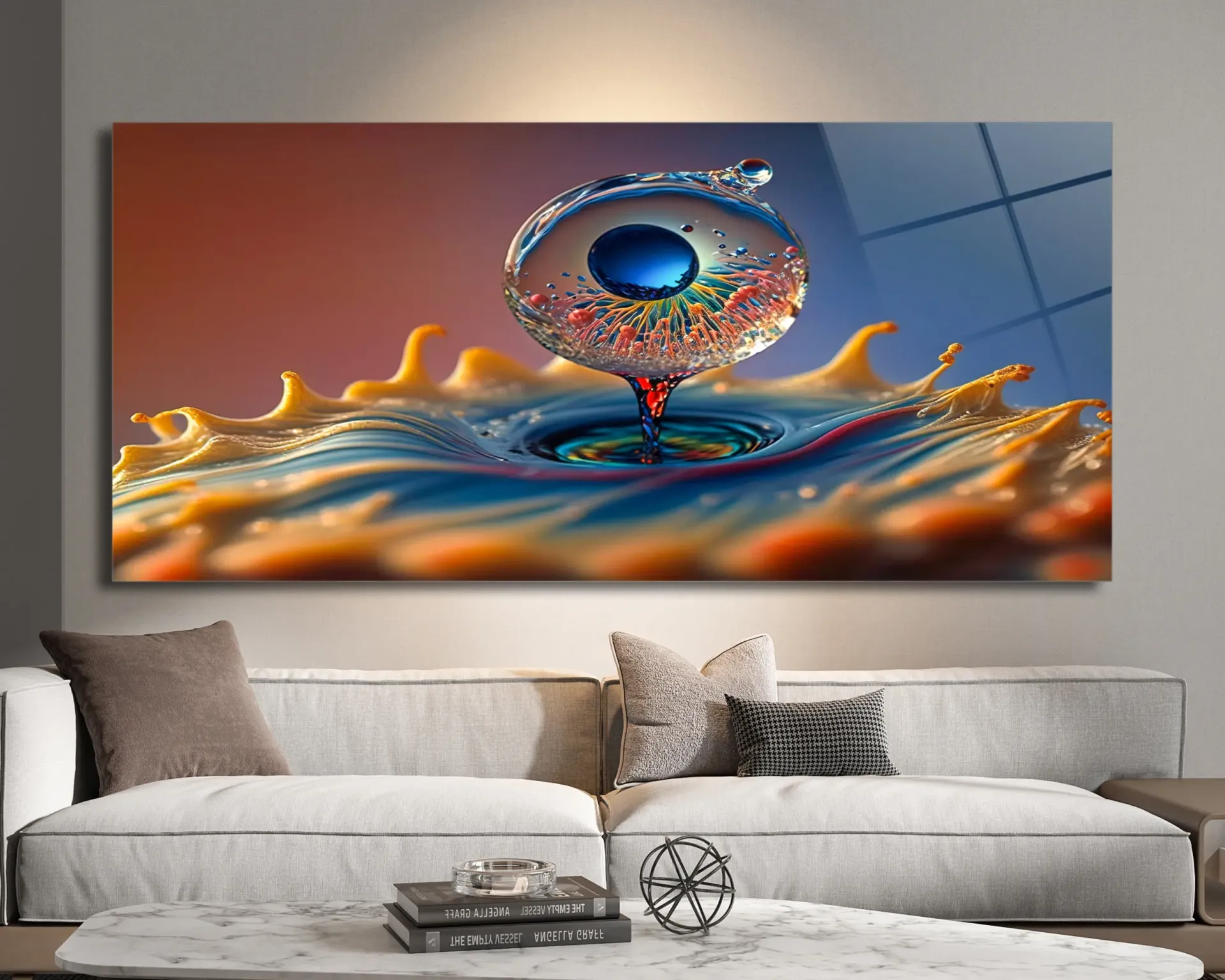 Renkli Sıçrama Damla Fotoğraf Cam Tablo | Modern Duvar Dekoru | CF0153
