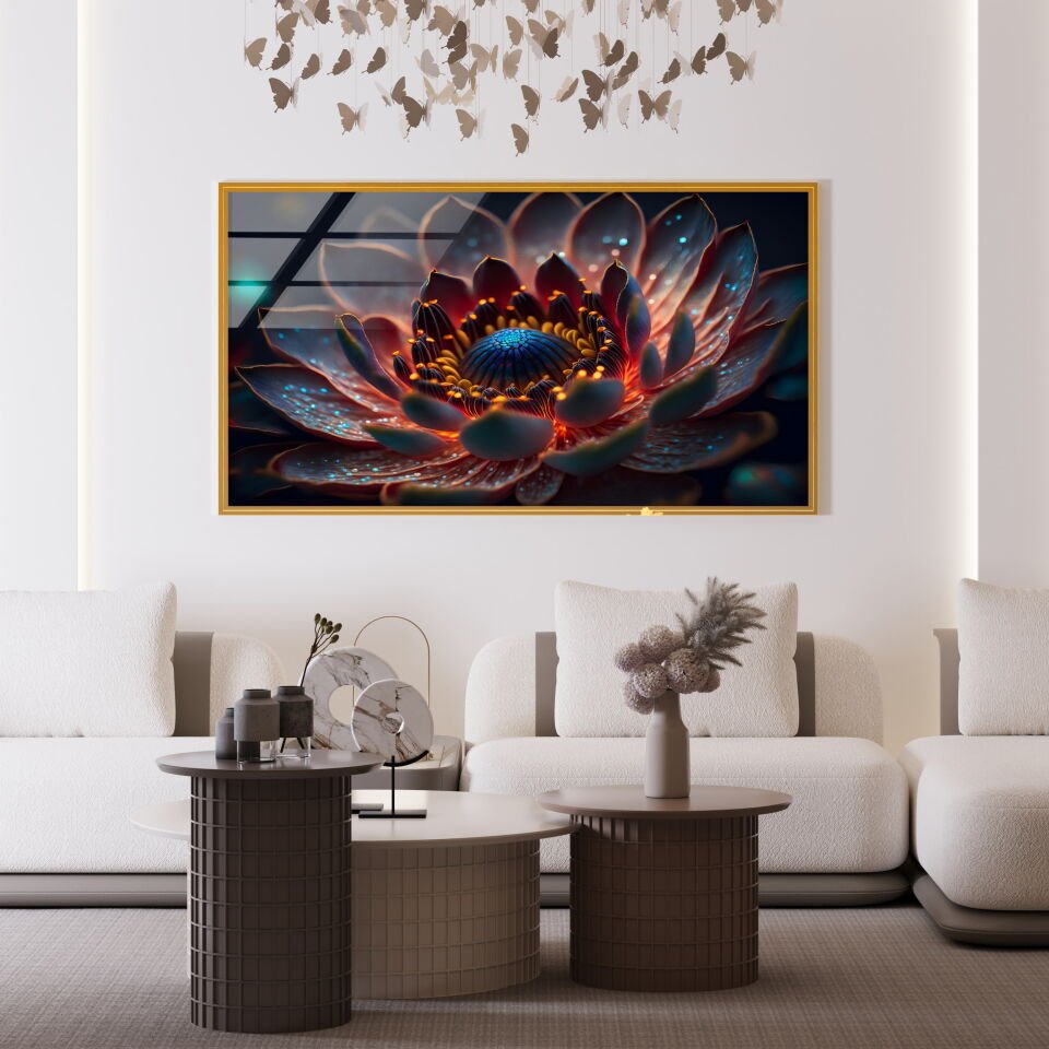 Işıltılı Çiçek Desenli Dijital Sanat Cam Tablo | CF0695