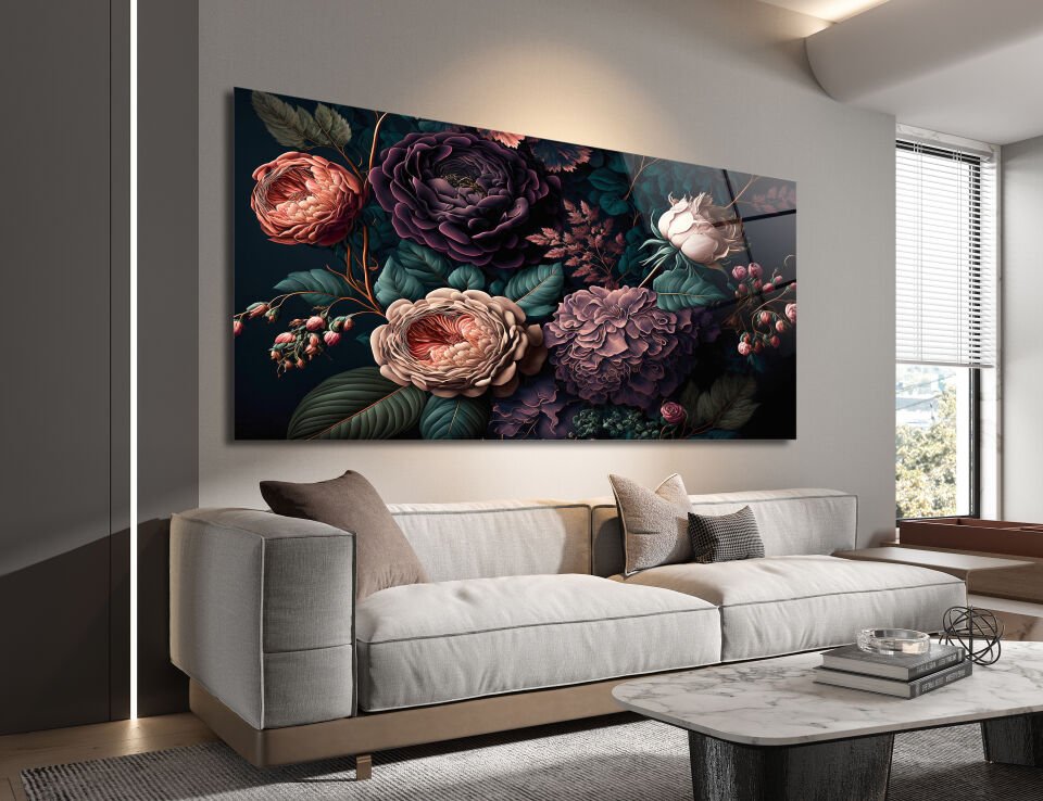 Pastel Tonlarda Çiçek Desenli Cam Tablo – Sanatsal Zarafet ve Doğanın Büyüsü | CF0193