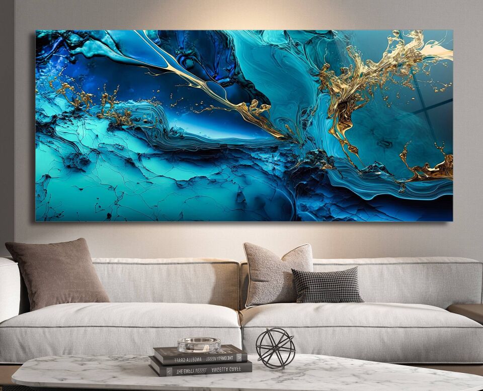MAVİ VE ALTIN SOYUT SANAT DESENLİ MODERN KANVAS TABLO | CF0382