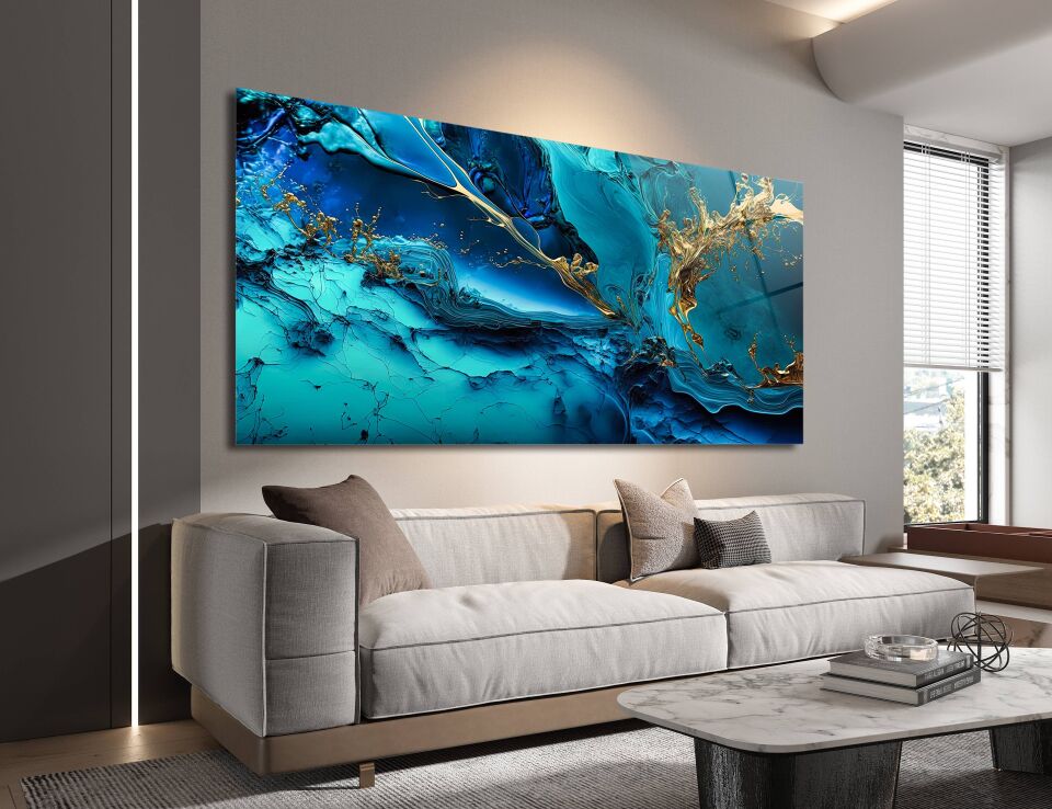 MAVİ VE ALTIN SOYUT SANAT DESENLİ MODERN KANVAS TABLO | CF0382