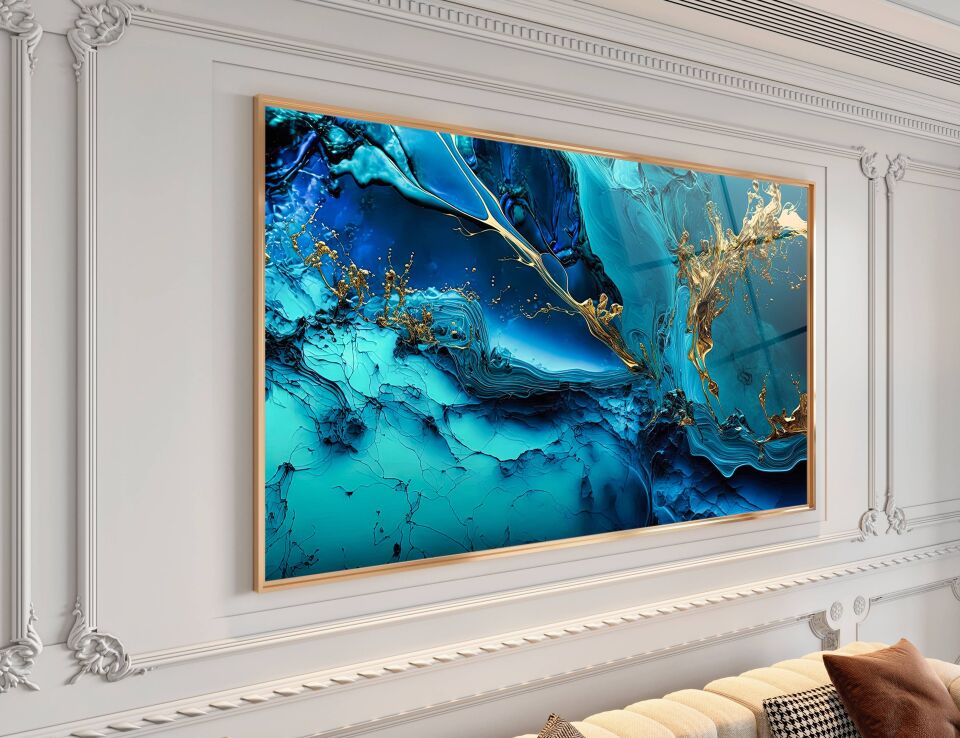 MAVİ VE ALTIN SOYUT SANAT DESENLİ MODERN KANVAS TABLO | CF0382