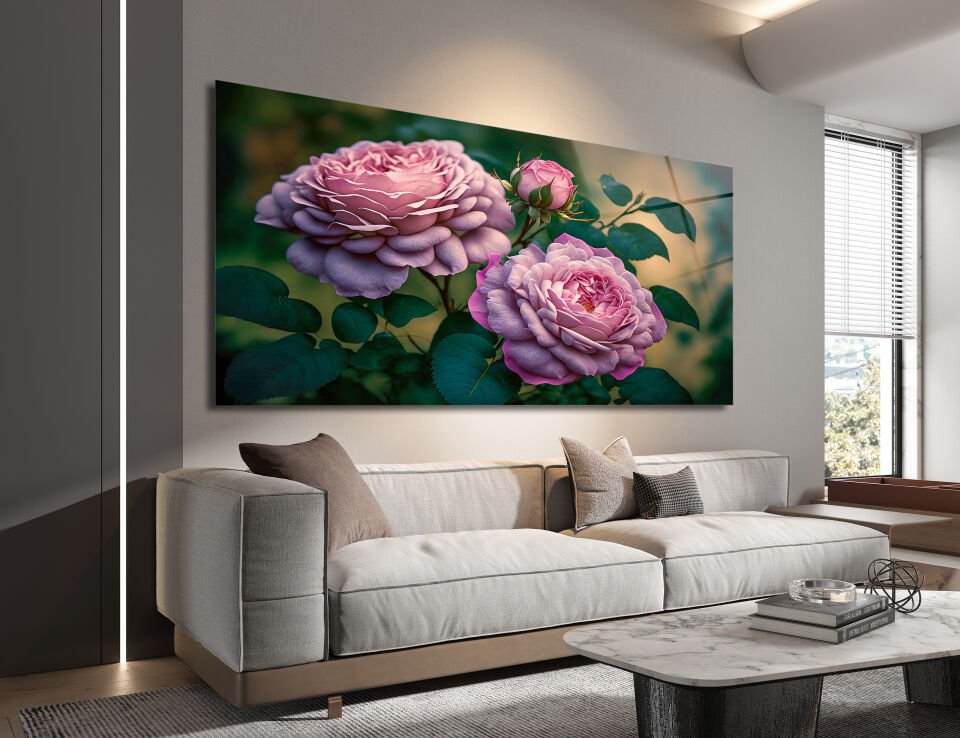 Pembe Çiçek Desenli Cam Tablo – Sanatsal Zarafet ve Doğanın Büyüsü | CF0196