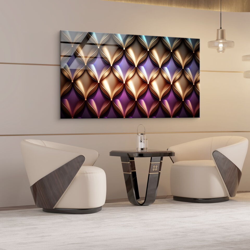 Mor ve Altın Geometrik Desenli Modern Cam Tablo | CF0850
