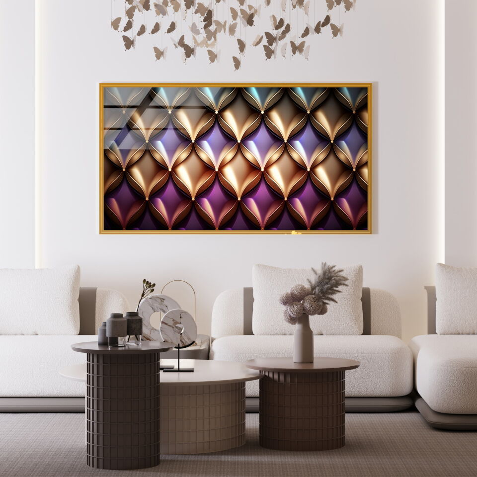 Mor ve Altın Geometrik Desenli Modern Cam Tablo | CF0850