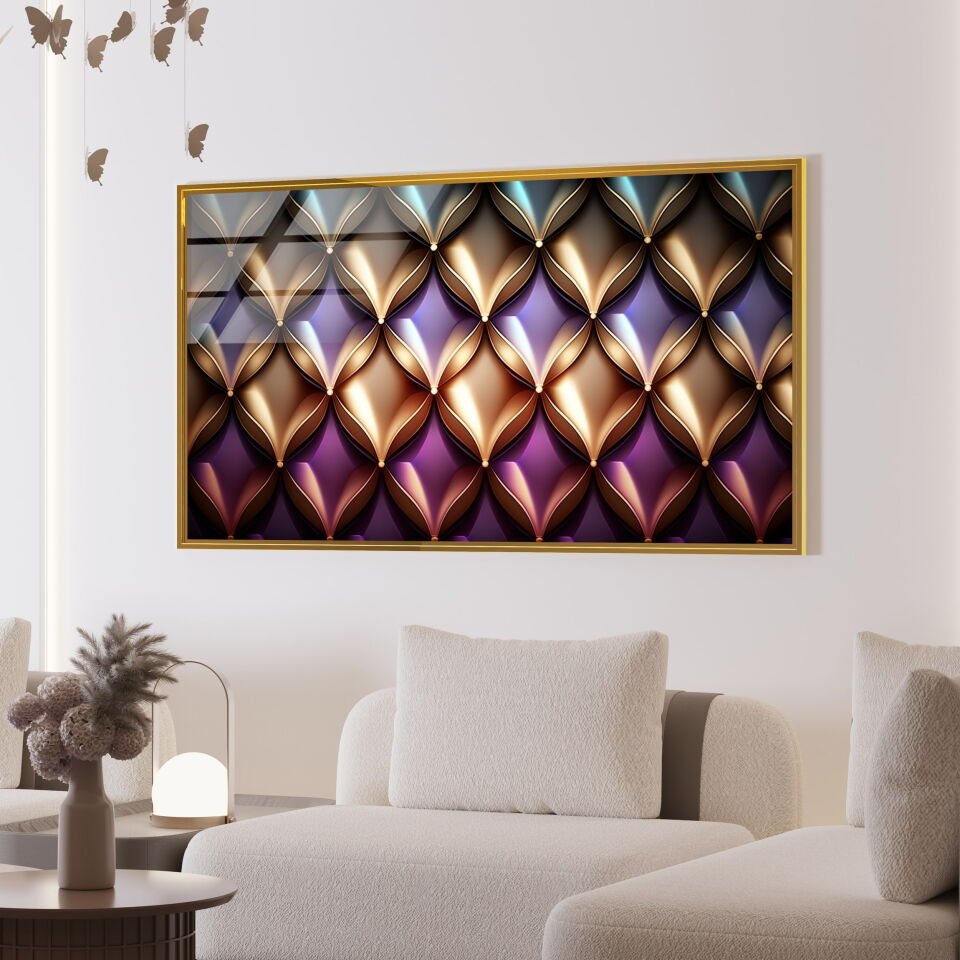Mor ve Altın Geometrik Desenli Modern Cam Tablo | CF0850