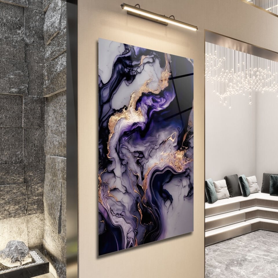 Abstrakt  Lila Mermer Desenli Cam Tablo – Modern Sanat Dokunuşu | CF0170