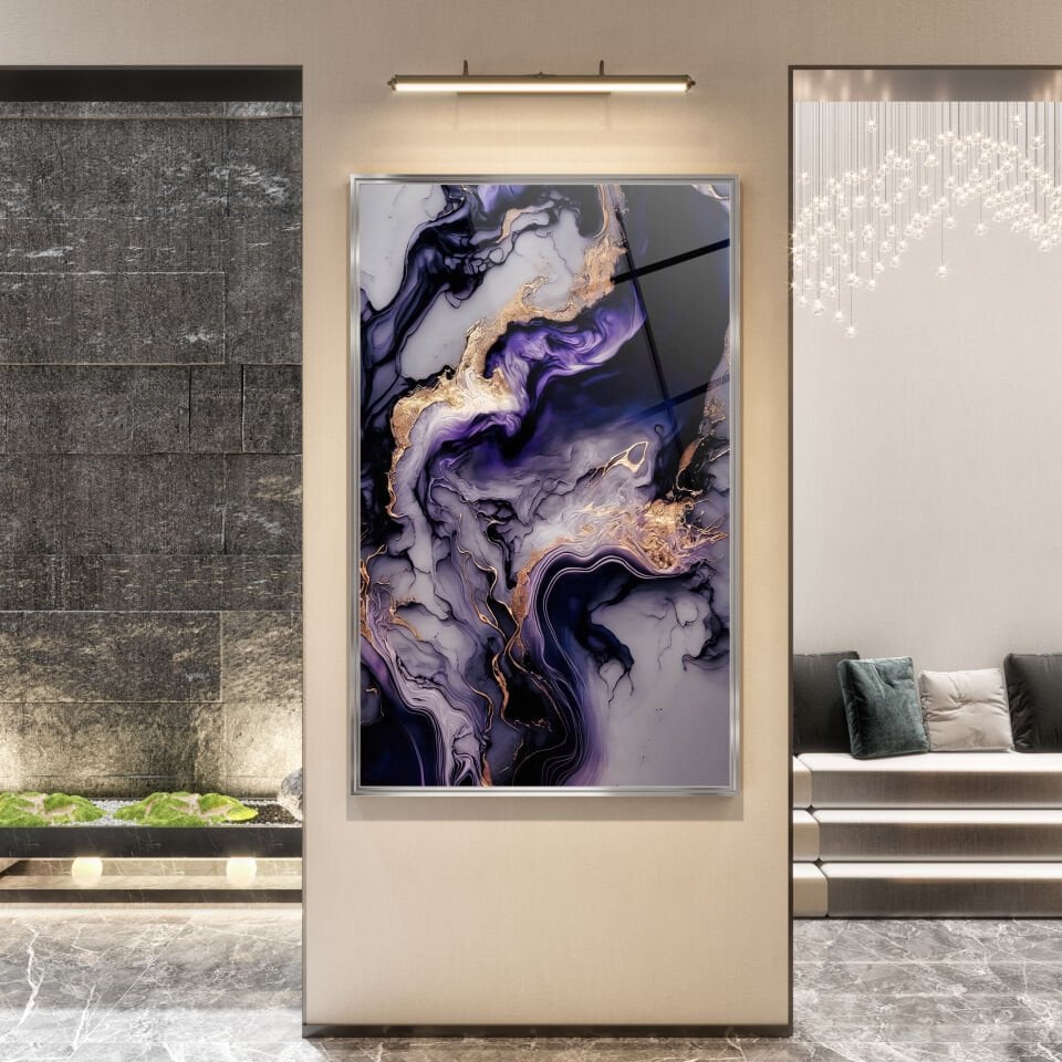Abstrakt  Lila Mermer Desenli Cam Tablo – Modern Sanat Dokunuşu | CF0170