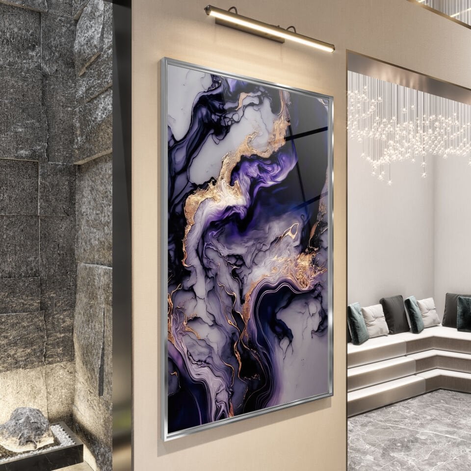 Abstrakt  Lila Mermer Desenli Cam Tablo – Modern Sanat Dokunuşu | CF0170