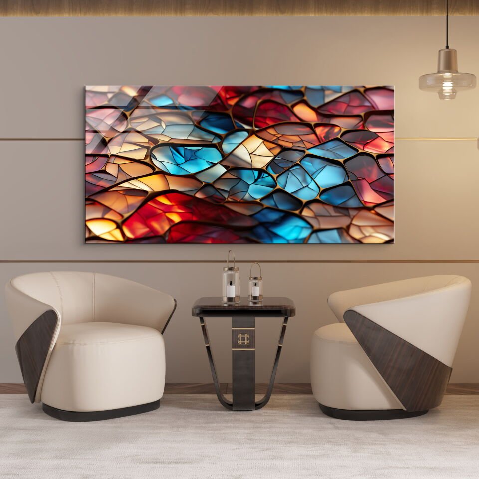 Renkli Vitray Desenli Modern Cam Tablo | CF1014