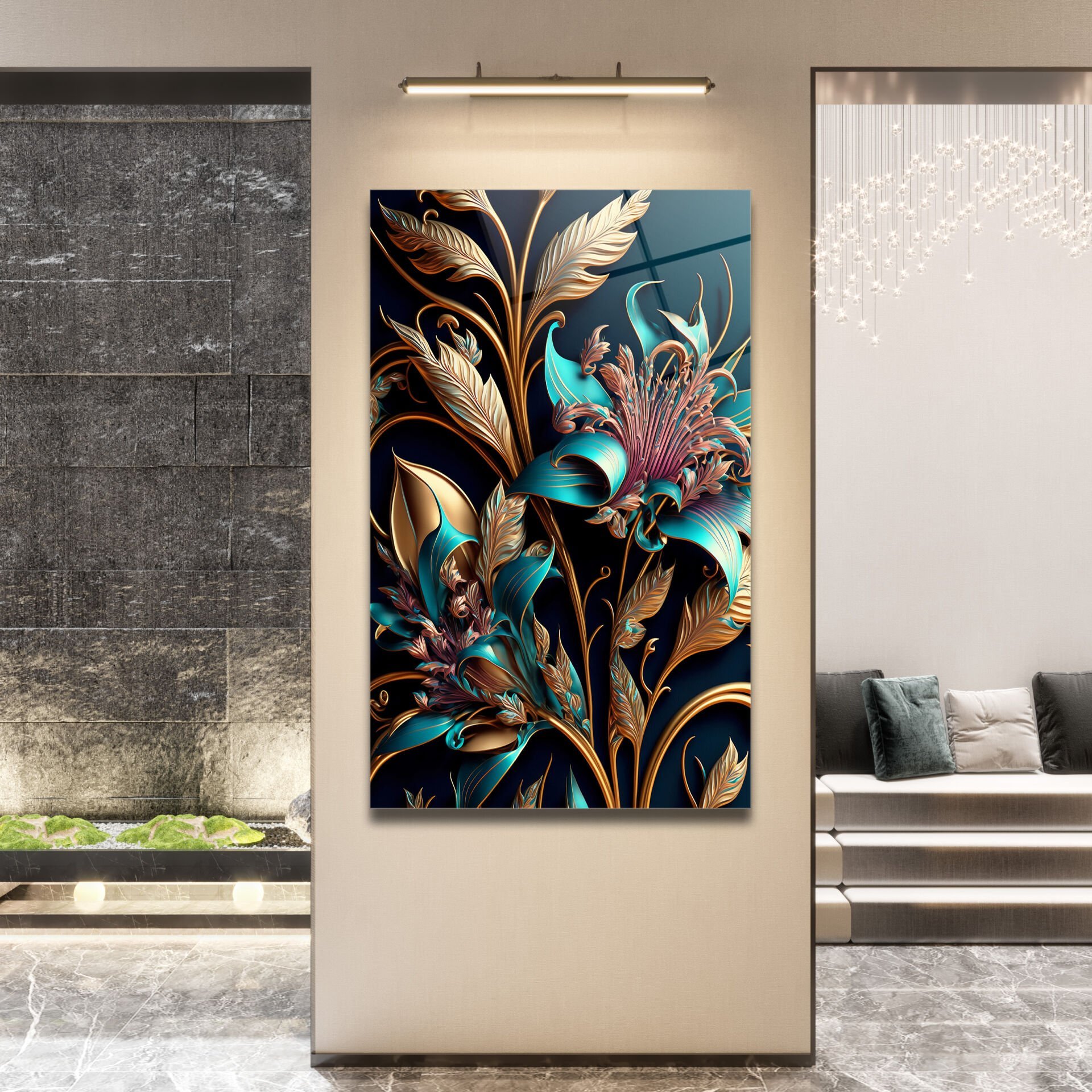3D Çiçek Desenli Modern Cam Tablo – Zarafetin Sanatla Buluştuğu An | CF0387