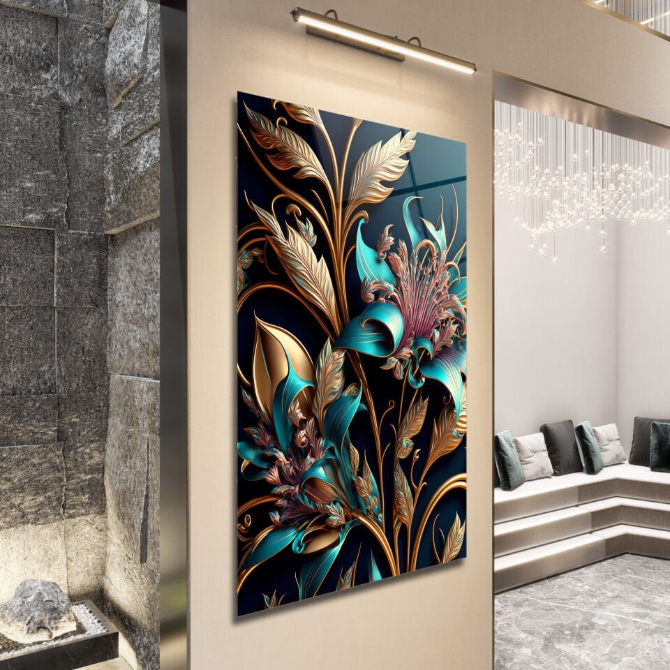 3D Çiçek Desenli Modern Cam Tablo – Zarafetin Sanatla Buluştuğu An | CF0387
