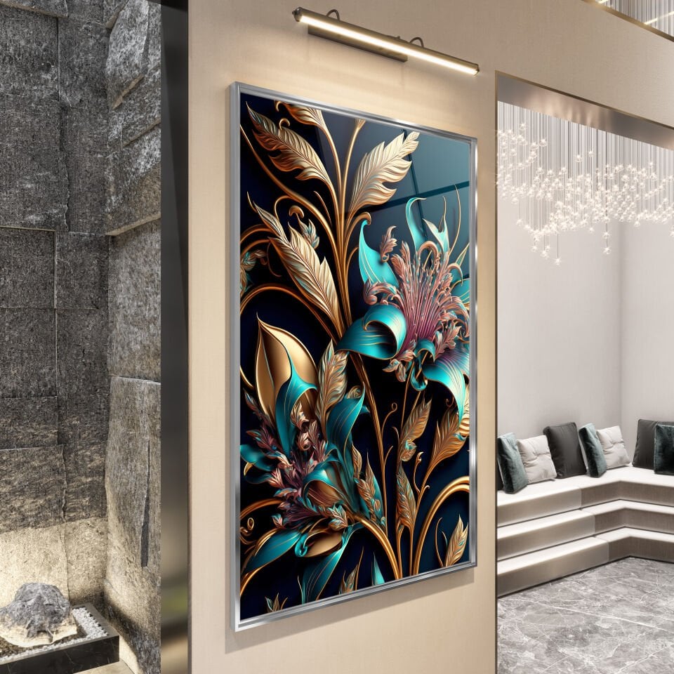 3D Çiçek Desenli Modern Cam Tablo – Zarafetin Sanatla Buluştuğu An | CF0387