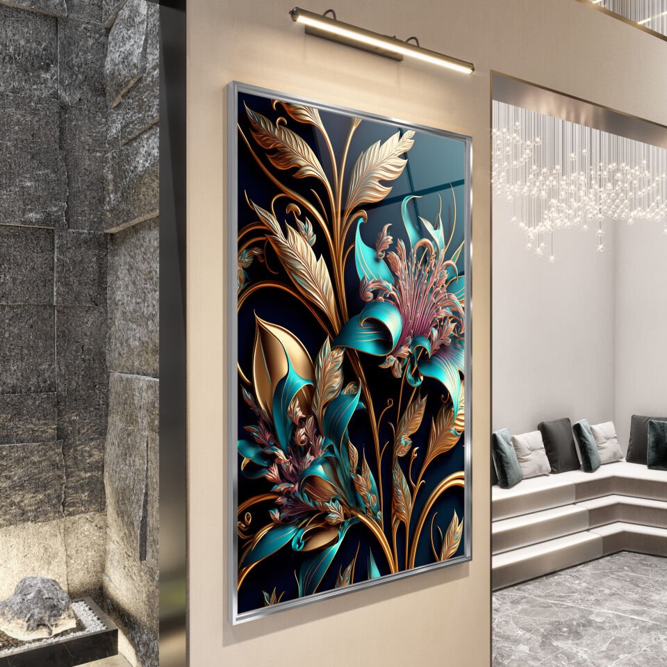 3D Çiçek Desenli Modern Cam Tablo – Zarafetin Sanatla Buluştuğu An | CF0387