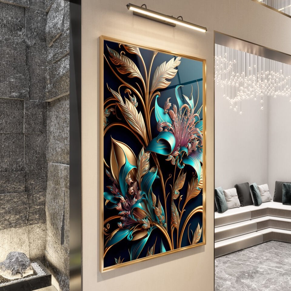 3D Çiçek Desenli Modern Cam Tablo – Zarafetin Sanatla Buluştuğu An | CF0387