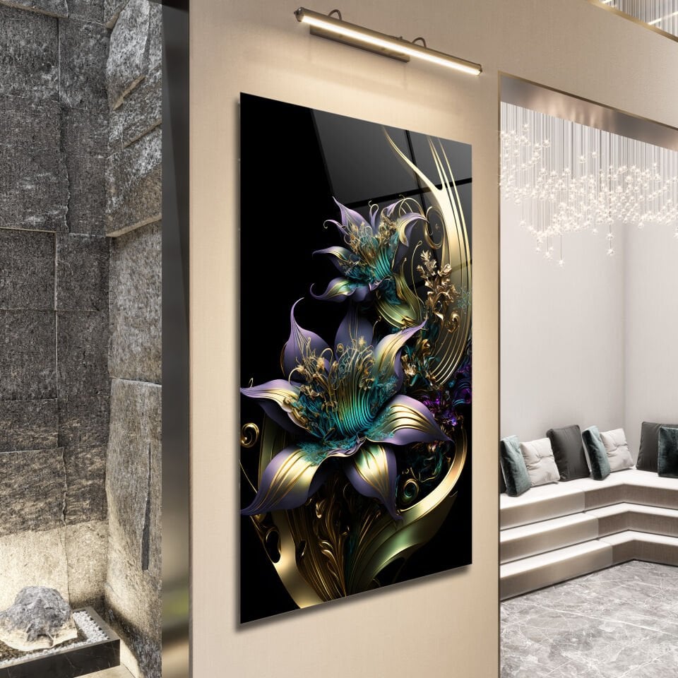 3D Çiçek Desenli Modern Cam Tablo – Zarafetin Sanatla Buluştuğu An | CF1130