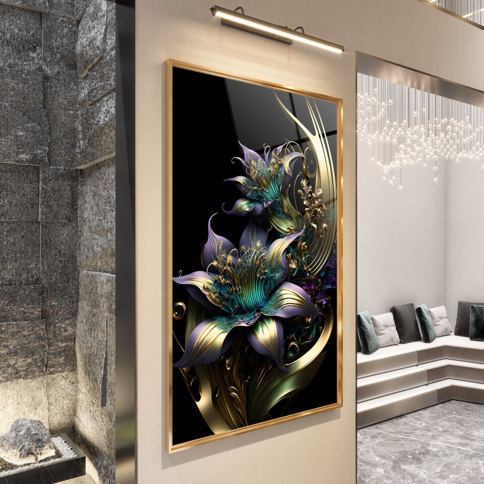 3D Çiçek Desenli Modern Cam Tablo – Zarafetin Sanatla Buluştuğu An | CF1130