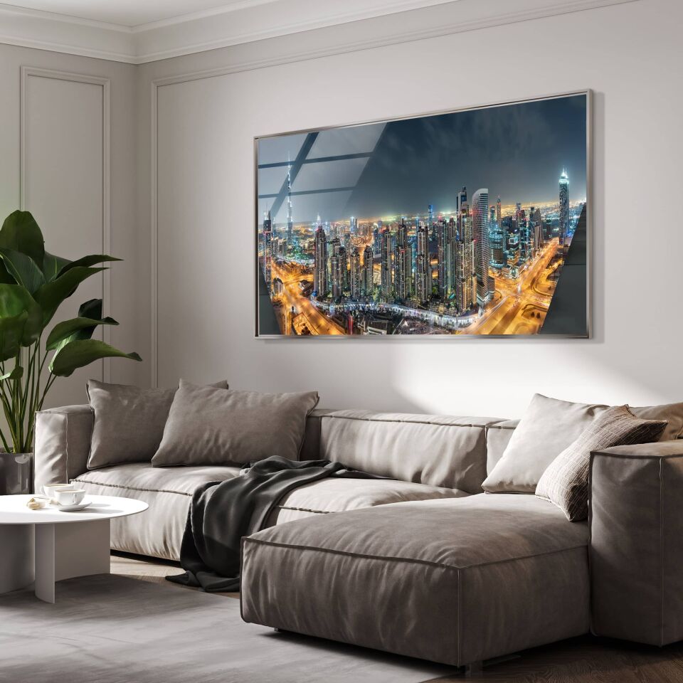 Dubai Gece Manzaralı Tablo – Işıltılı Şehir Silueti ile Modern Dekor | CF0614