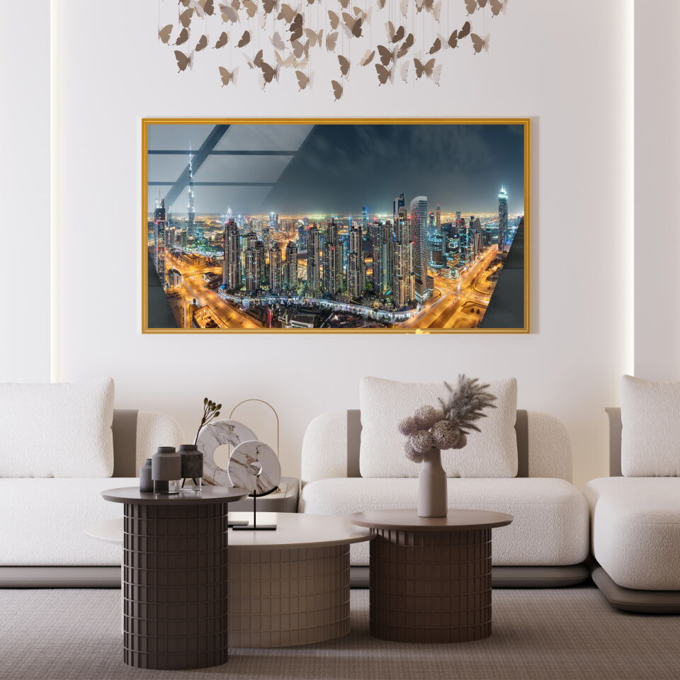 Dubai Gece Manzaralı Tablo – Işıltılı Şehir Silueti ile Modern Dekor | CF0614
