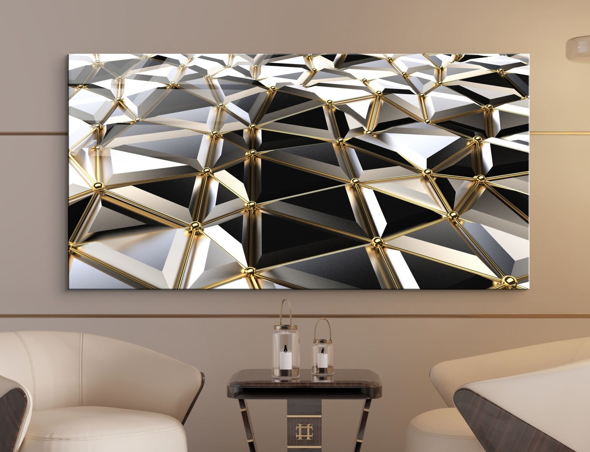 Lüks Geometrik Desenli Tablo – Altın Detaylı 3D Modern Duvar Dekoru | CF0631