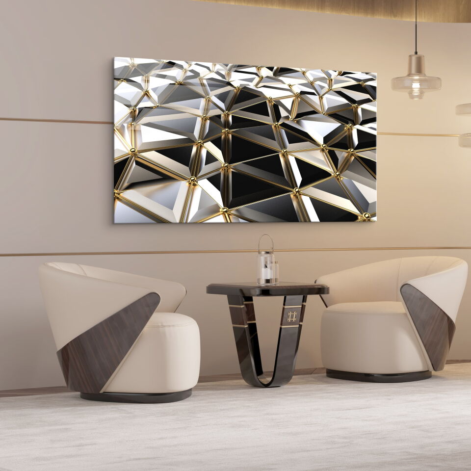 Lüks Geometrik Desenli Tablo – Altın Detaylı 3D Modern Duvar Dekoru | CF0631