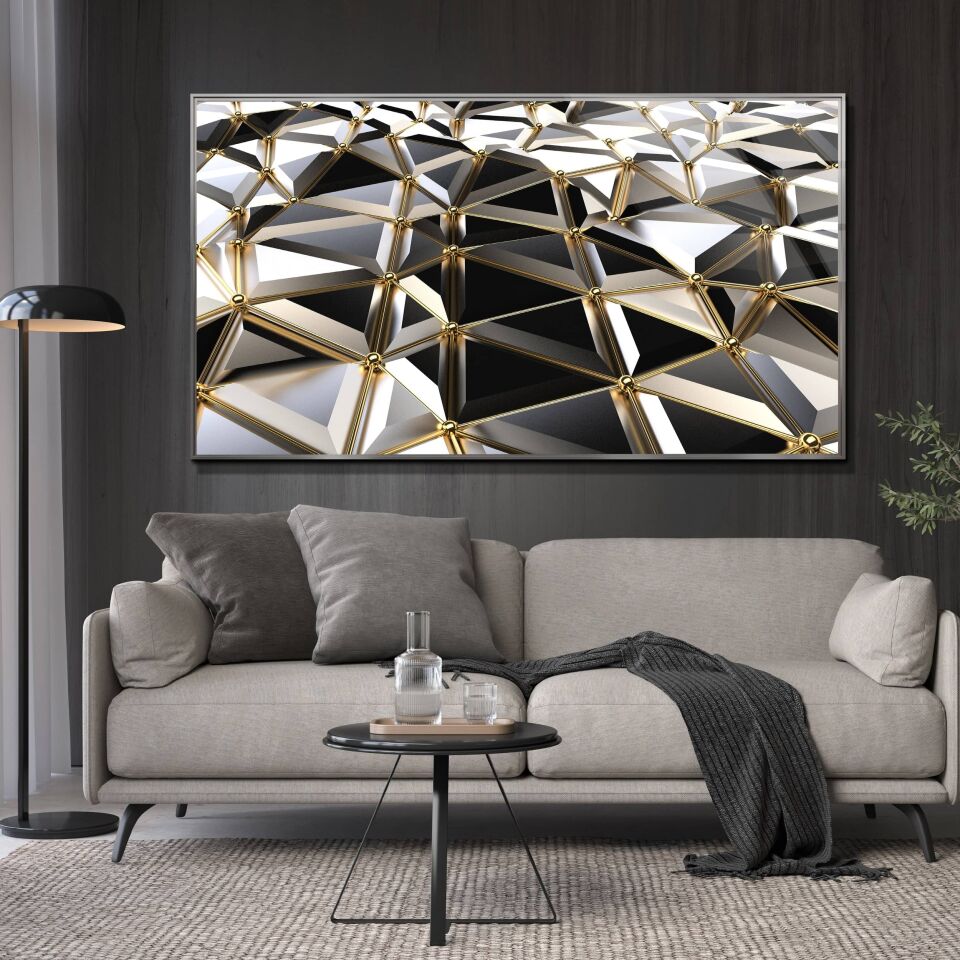 Lüks Geometrik Desenli Tablo – Altın Detaylı 3D Modern Duvar Dekoru | CF0631
