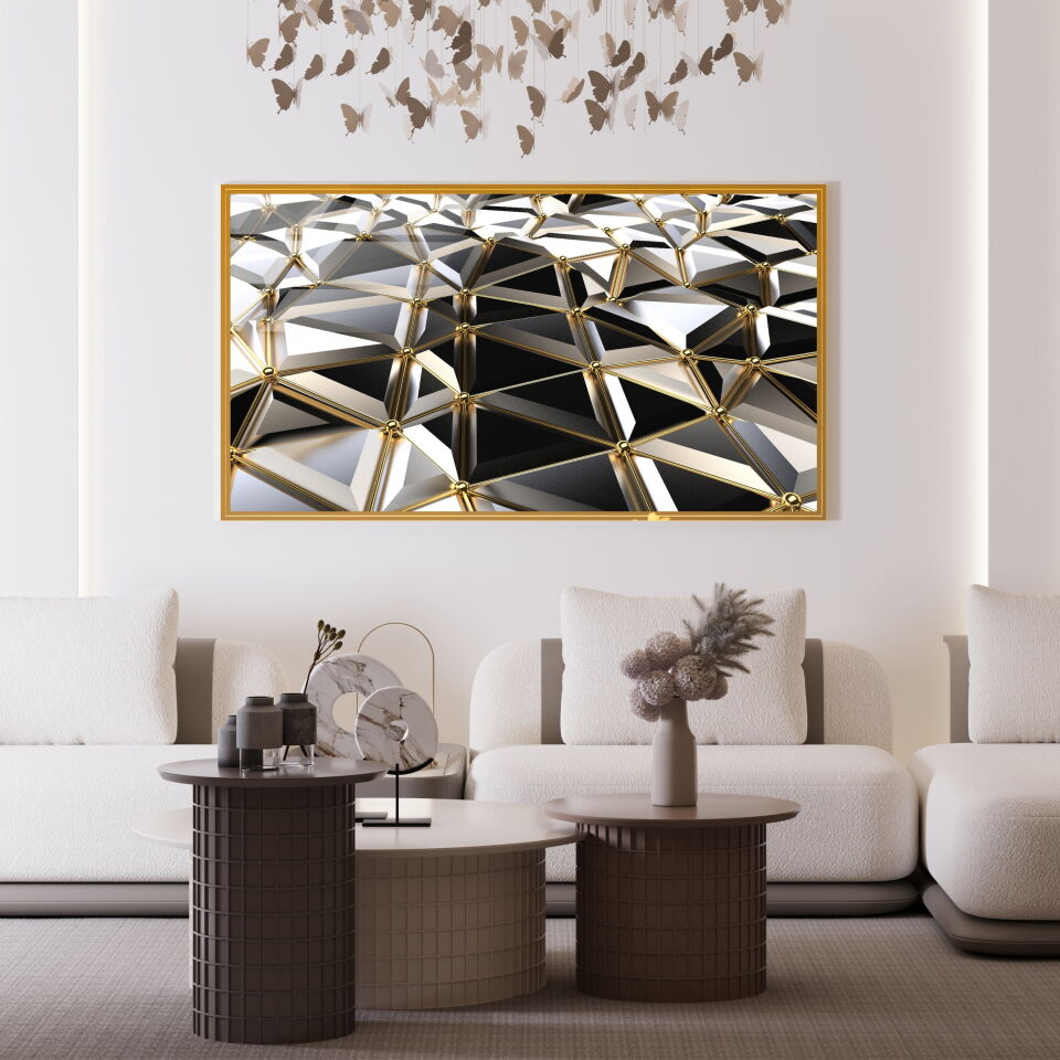 Lüks Geometrik Desenli Tablo – Altın Detaylı 3D Modern Duvar Dekoru | CF0631