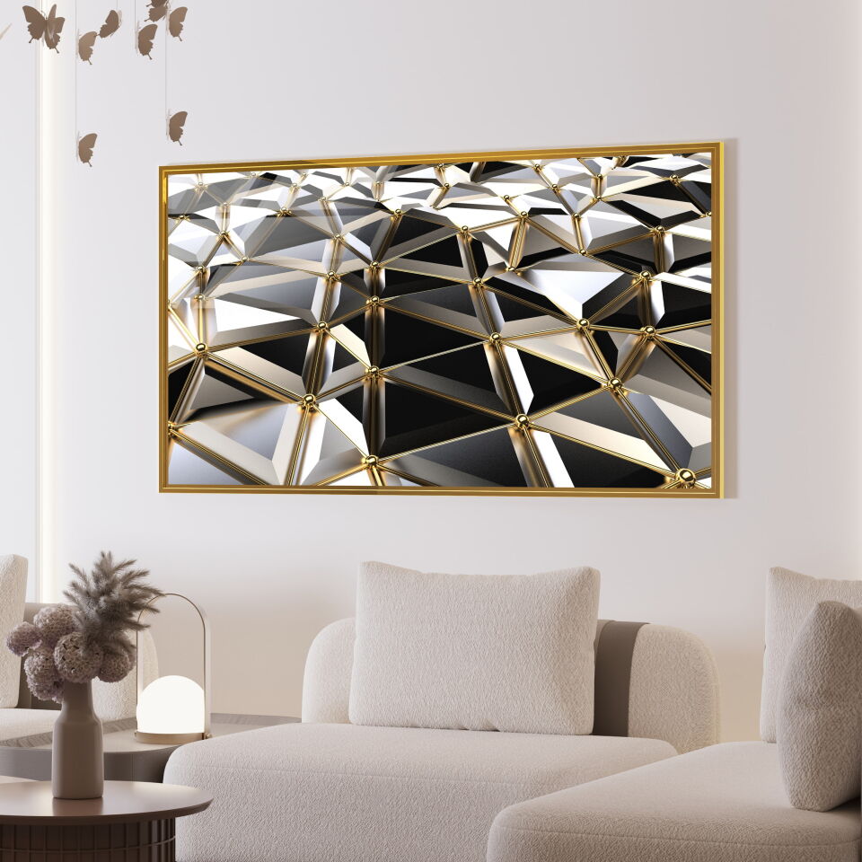 Lüks Geometrik Desenli Tablo – Altın Detaylı 3D Modern Duvar Dekoru | CF0631