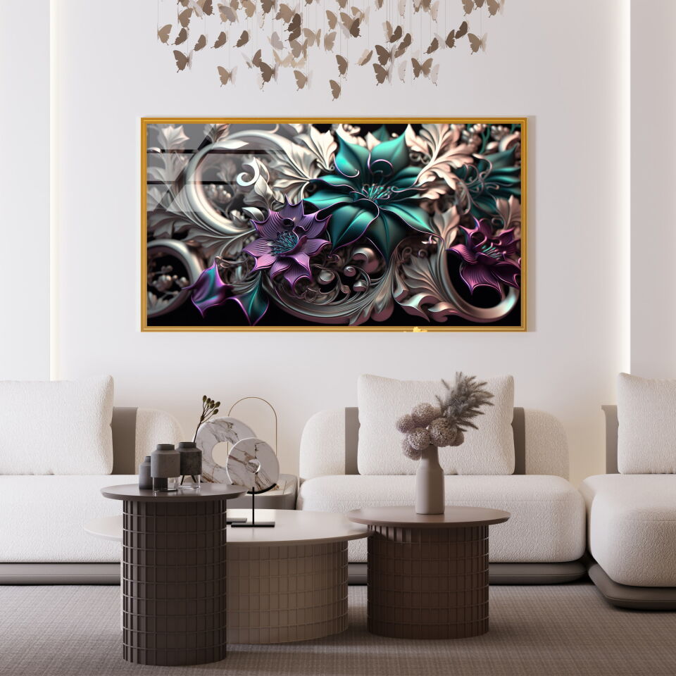 3D Çiçek Desenli Modern Cam Tablo – Zarafetin Sanatla Buluştuğu An | CF0844