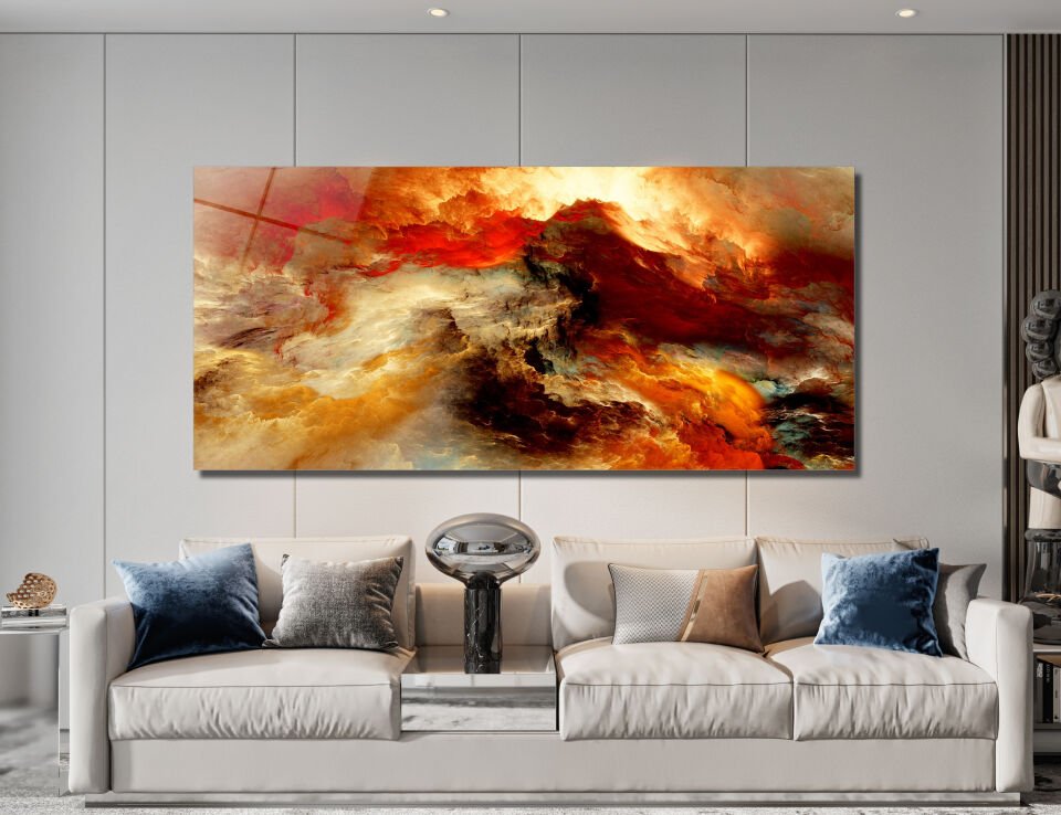 Alevli Bulutlar Soyut Sanat Cam Tablo | CF0099
