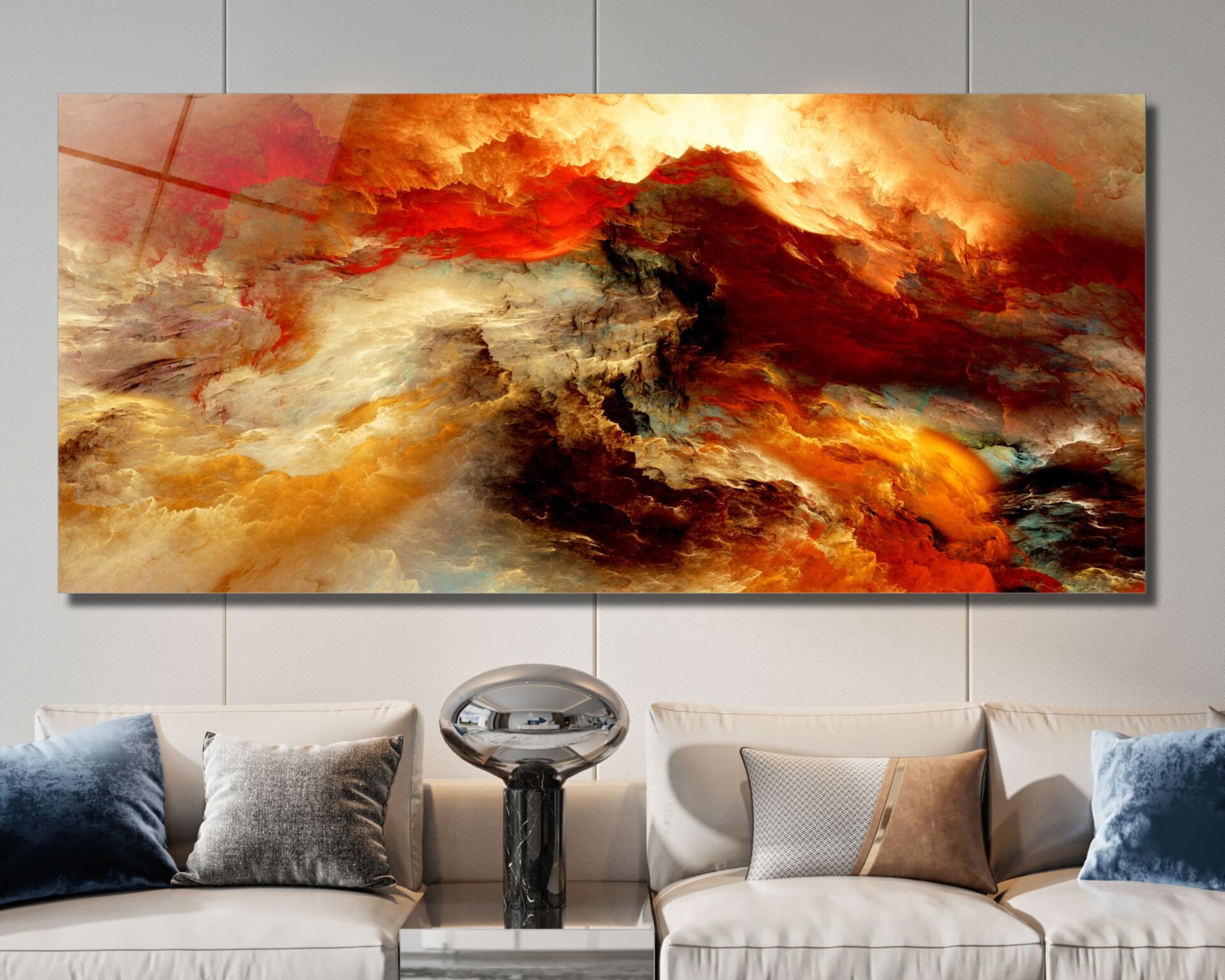 Alevli Bulutlar Soyut Sanat Cam Tablo | CF0099