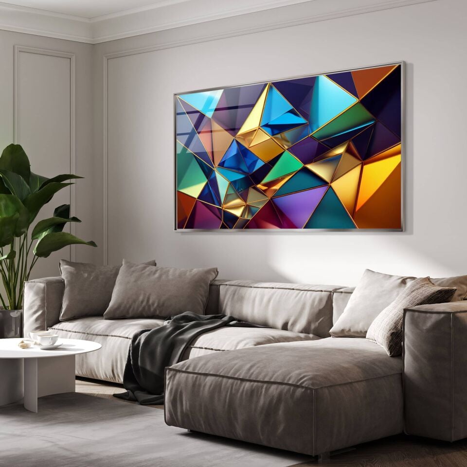 Renkli Geometrik Soyut Cam Tablo – Modern ve Dinamik Duvar Dekoru | CF0719