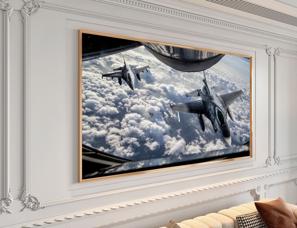 F-16 Savaş Uçağı Gökyüzünde Cam Tablo | CF0027