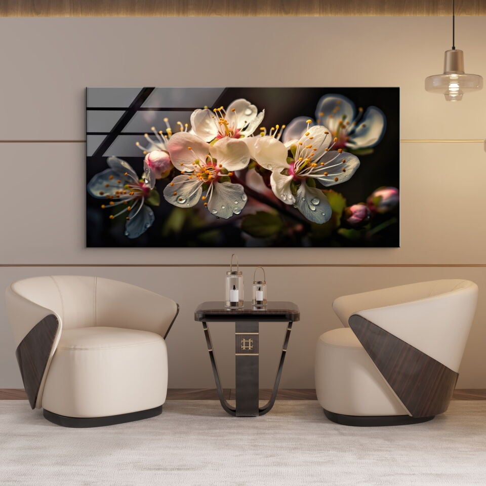 3D Çiçek Desenli Modern Cam Tablo – Zarafetin Sanatla Buluştuğu An | CF0856