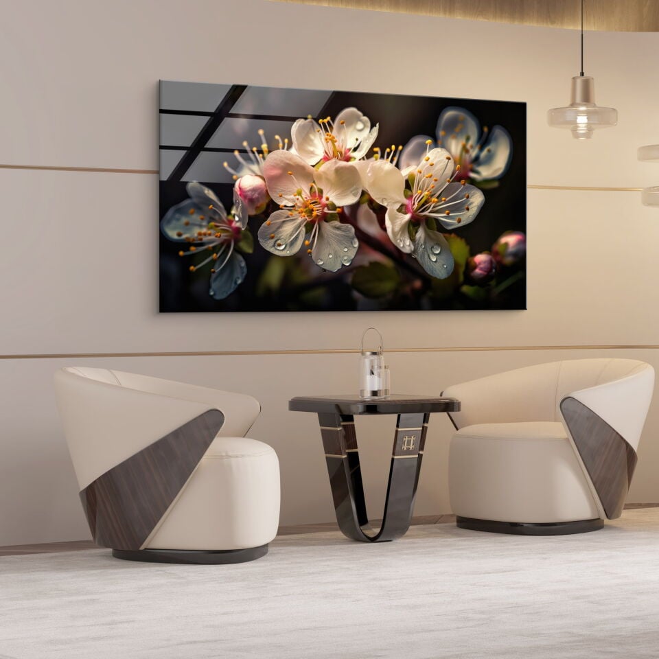 3D Çiçek Desenli Modern Cam Tablo – Zarafetin Sanatla Buluştuğu An | CF0856