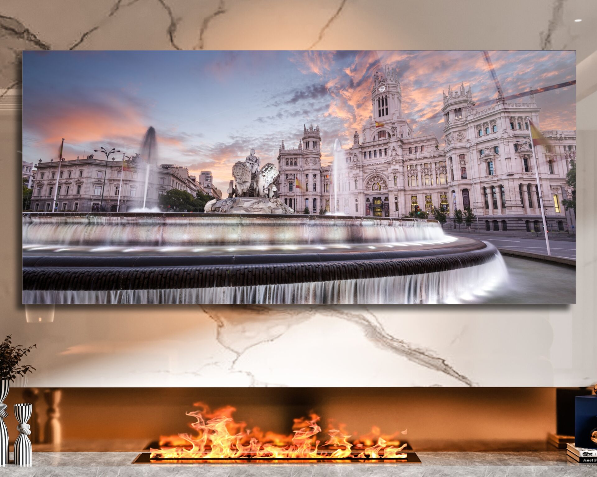 Madrid Cibeles Meydanı ve Saray Manzaralı Cam Tablo | CF0029