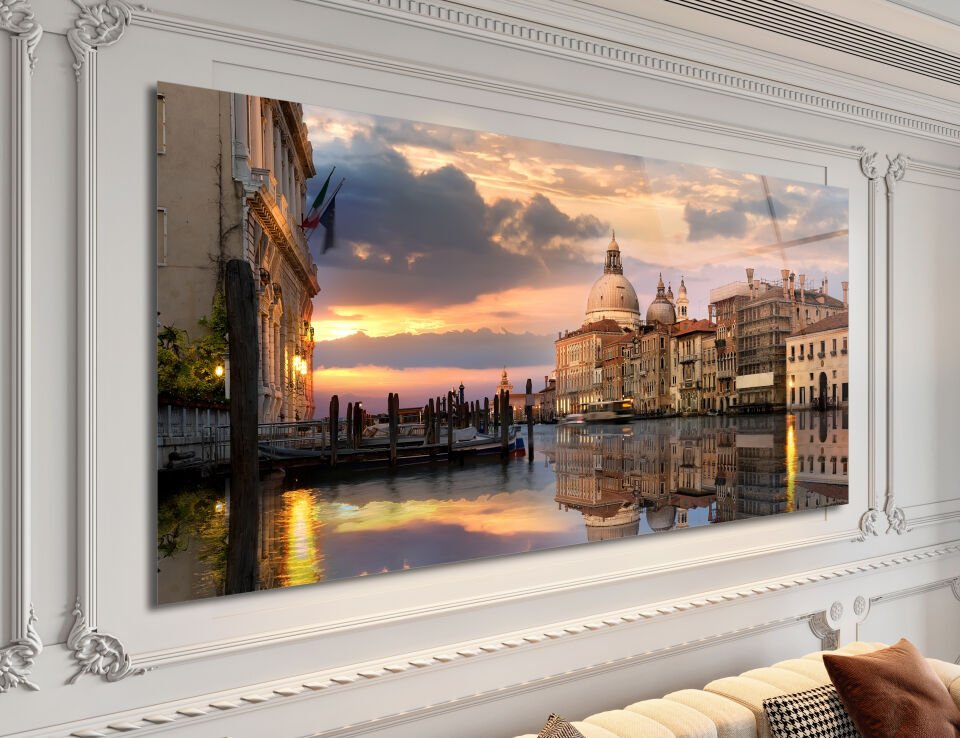 Venedik Grand Kanal ve Santa Maria Bazilikası Cam Tablo | CF0030