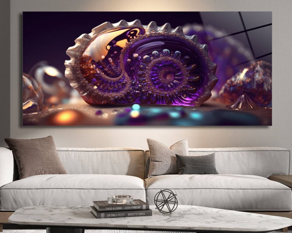 Mor Spiral Fosil Cam Tablo – Doğadan Gelen Sanat | CF0331