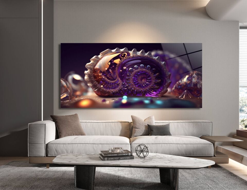 Mor Spiral Fosil Cam Tablo – Doğadan Gelen Sanat | CF0331