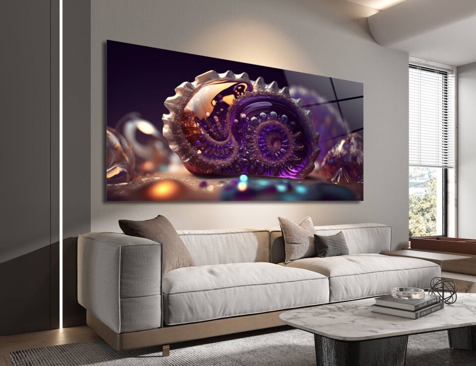Mor Spiral Fosil Cam Tablo – Doğadan Gelen Sanat | CF0331