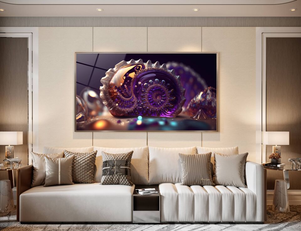 Mor Spiral Fosil Cam Tablo – Doğadan Gelen Sanat | CF0331