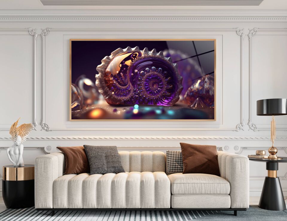Mor Spiral Fosil Cam Tablo – Doğadan Gelen Sanat | CF0331