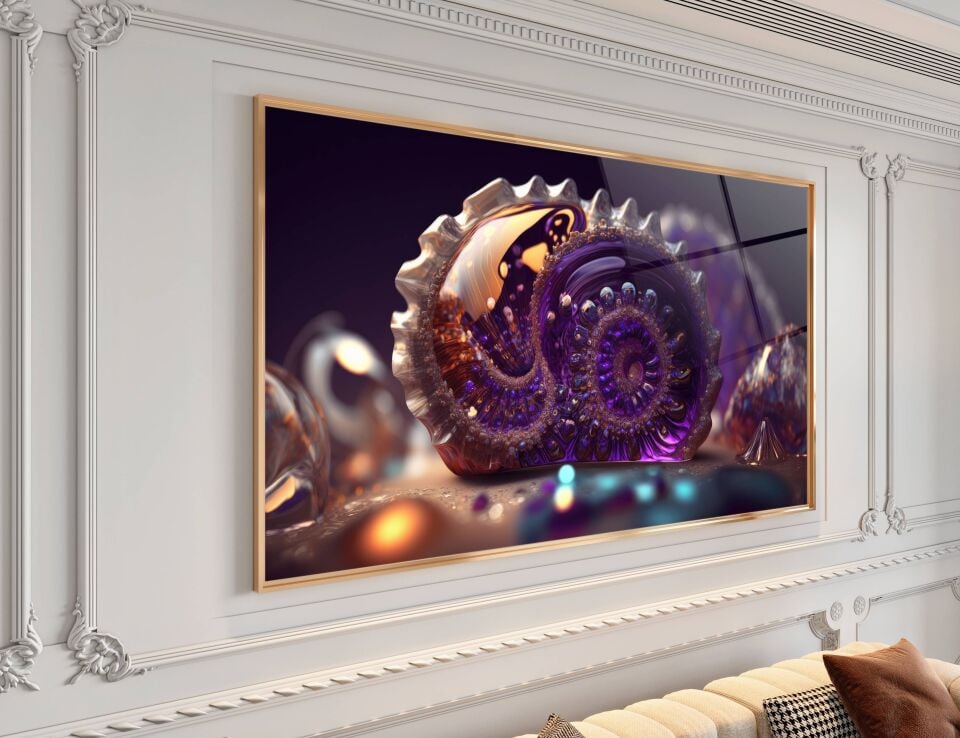 Mor Spiral Fosil Cam Tablo – Doğadan Gelen Sanat | CF0331