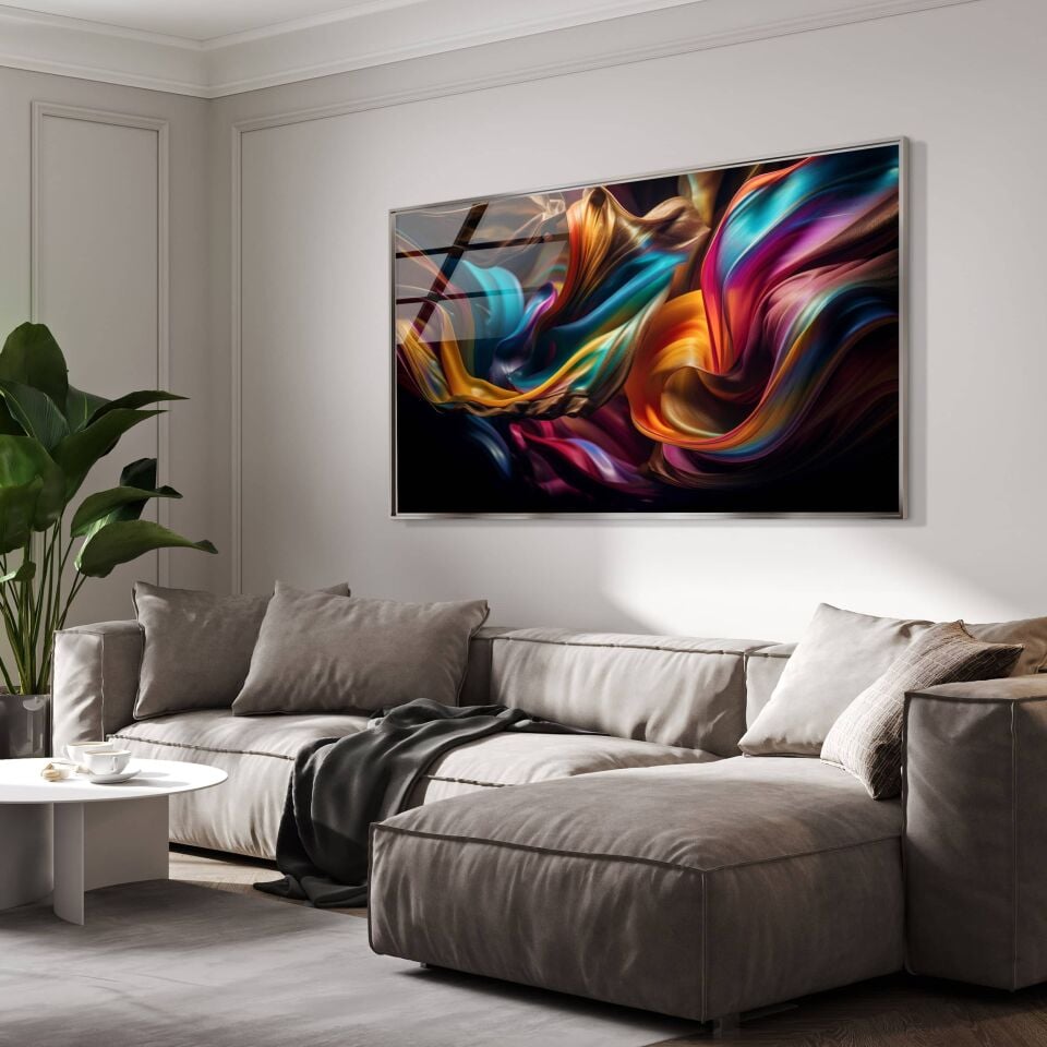 Modern Dalgalı Formlu Renkli Cam Tablo – Gökkuşağı Esintisi Cam Tablo | CF0865