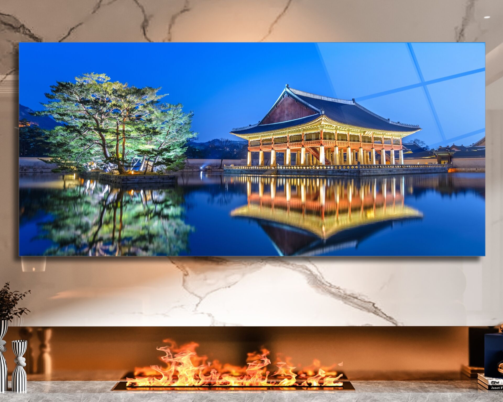 Gyeongbokgung Sarayı Gece Yansıması Cam Tablo | CF0033