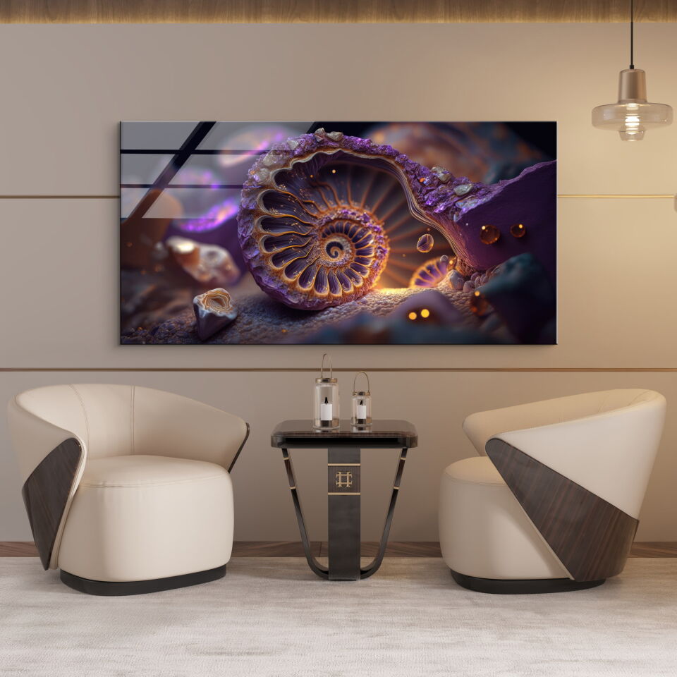 Mor Spiral Fosil Cam Tablo – Doğanın Derinliklerinden Gelen Sanat | CF0777