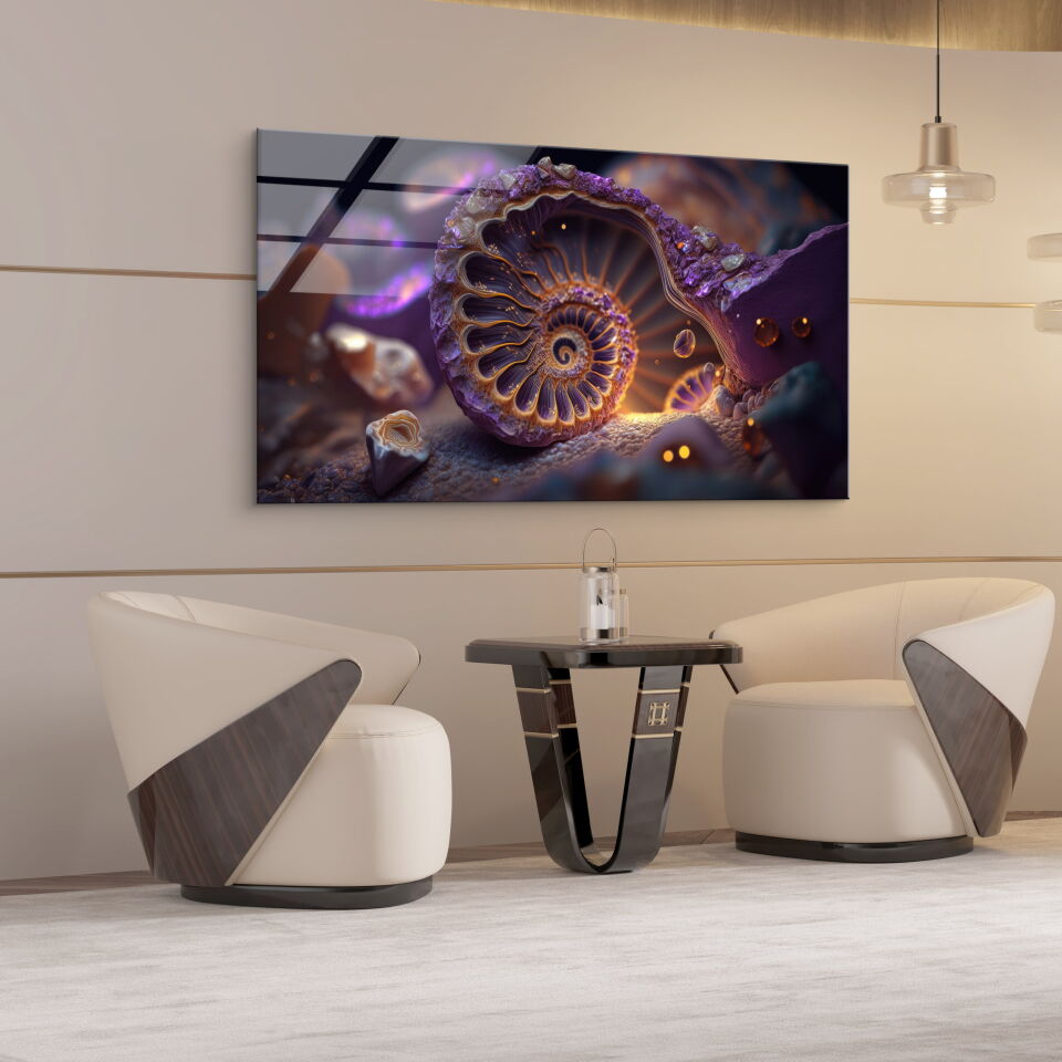 Mor Spiral Fosil Cam Tablo – Doğanın Derinliklerinden Gelen Sanat | CF0777